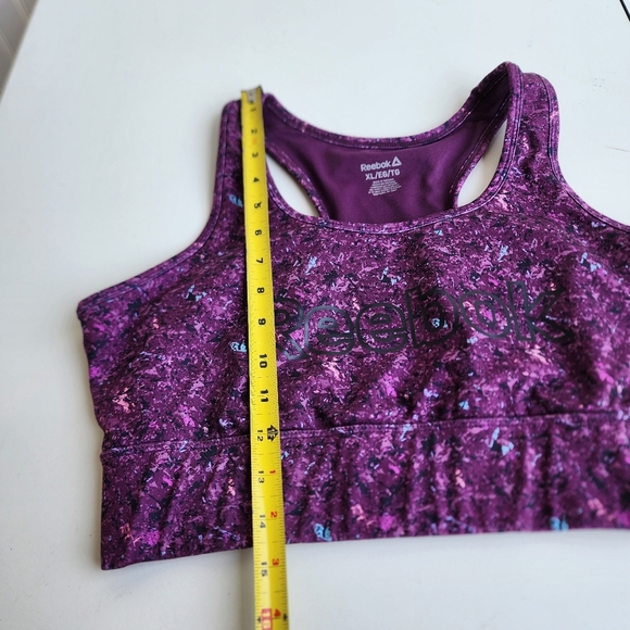Reebok Purple Black Print Spellout Racerback Pull-On Sports Bra Gym XL - Picture 4 of 10